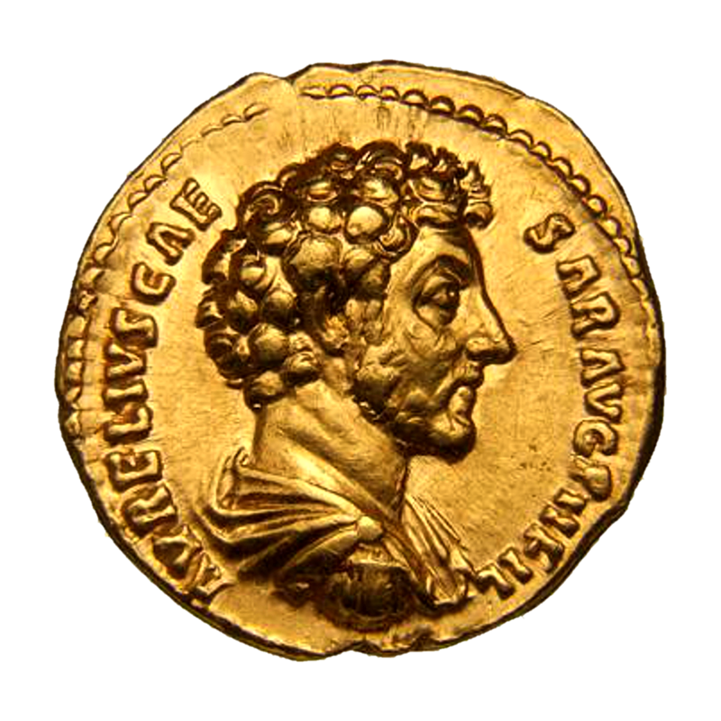 Gold aureus of Marcus Aurelius as Caesar, showing his portrait.